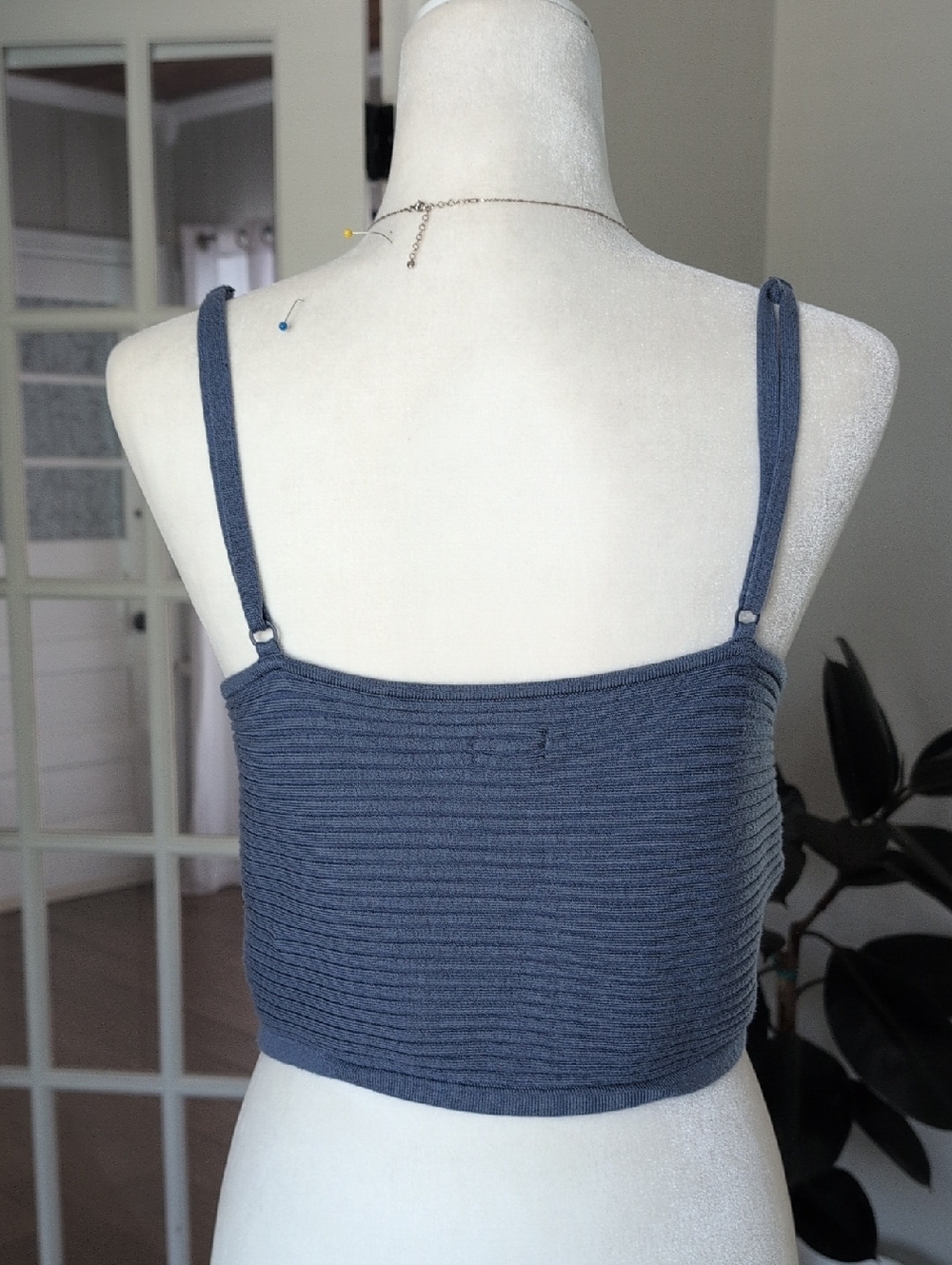 aerie Slate Blue Ribbed Knit Cropped Cami Large - Picture 4 of 10